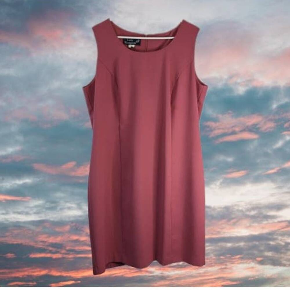 Lady Hampton 18 Pink, Lined, sleeveless, sheath dress. Office, Party, Fall.